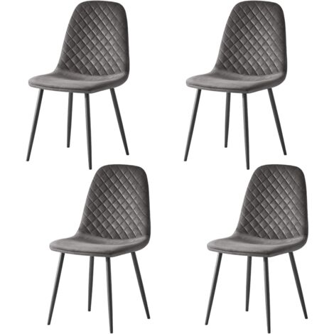 AINPECCA 4X Grey Dining Chairs Velvet Padded Seat Metal Legs Kitchen Home Office UK