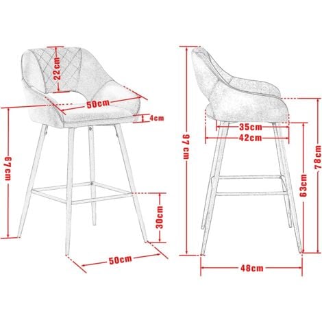 AINPECCA 2pcs Grey Bar Stool Velvet Seat w/Backrest &Armrest Metal Leg Kitchen Breakfast