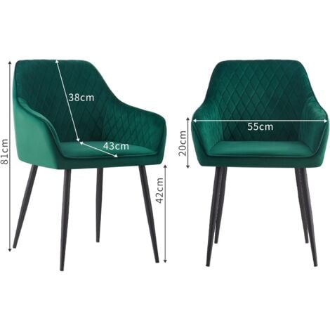 AINPECCA Set of 2 Velvet Dining Chairs Green Upholstered Seat with Metal Legs Living Room(Green,2)