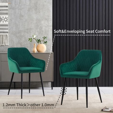 AINPECCA Set of 2 Velvet Dining Chairs Green Upholstered Seat with Metal Legs Living Room(Green,2)