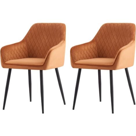 AINPECCA Set of 2 Velvet Dining Chairs Orange Upholstered Seat with Metal Legs Living Room(Orange,2)