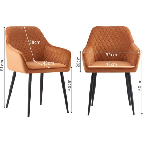 AINPECCA Set of 2 Velvet Dining Chairs Orange Upholstered Seat with Metal Legs Living Room(Orange,2)