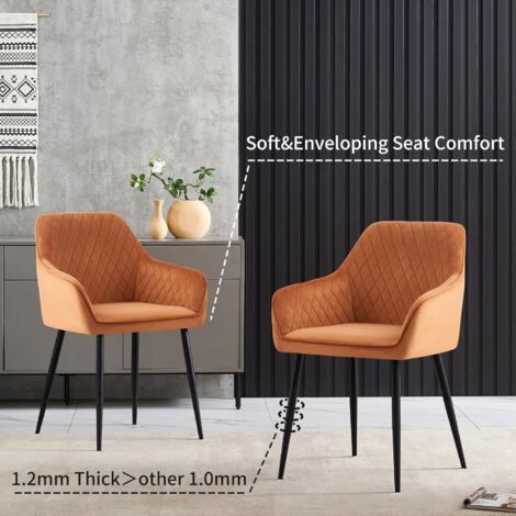 AINPECCA Set of 2 Velvet Dining Chairs Orange Upholstered Seat with Metal Legs Living Room(Orange,2)