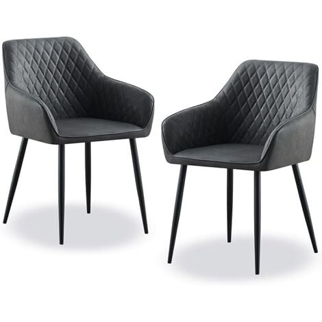 AINPECCA Set of 2 Faux Leather Dining Chairs Dark Grey Upholstered Seat with Metal Legs Living Room