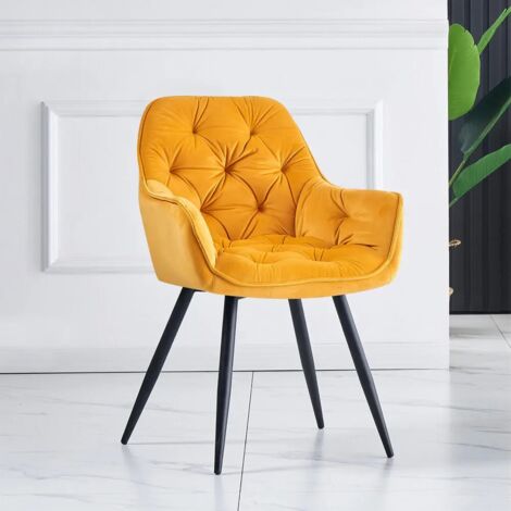 AINPECCA 1PCS Dining Chairs Velvet Padded Seat Metal Legs Kitchen Chair Home Office (Yellow,1PCS)