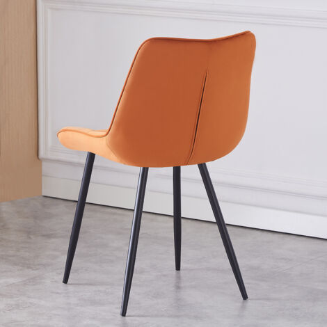AINPECCA 2x Dining Chairs Velvet Padded Seat Metal Legs Kitchen Chair Home Office Orange