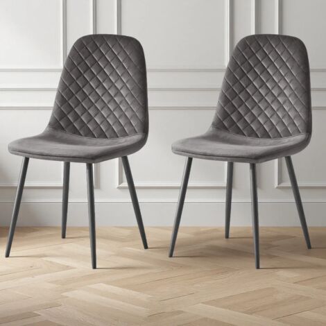 AINPECCA 2X Grey Dining Chairs Velvet Padded Seat Metal Legs Kitchen Home Office UK