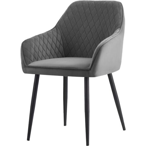 AINPECCA 1X Dining Chairs Grey Velvet Padded Seat Metal Leg Kitchen Chair Home Office Room(Grey,1)