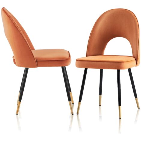 AINPECCA Set Of 2 Dining Chairs Velvet Seat Metal Legs Kitchen Lounge Living Room Chair Home, 2pcs Orange