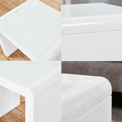 Coffee Side Tables Set of 3,High Gloss Coffee Table,Nesting Tables,MDF and Glass,White