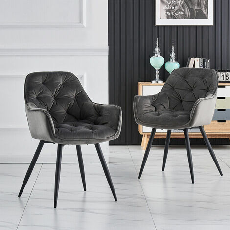 AINPECCA Dining Chairs Velvet Padded Seat Metal Legs Kitchen Chair Home Office(Grey,2PCS)