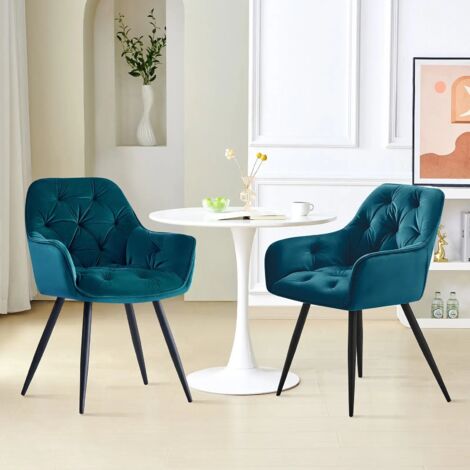 AINPECCA Dining Chairs Velvet Padded Seat Metal Legs Kitchen Chair Home Office(Teal,2PCS)