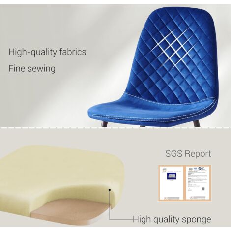 AINPECCA 2X blue Dining Chairs Velvet Padded Seat Metal Legs Kitchen Home Office UK