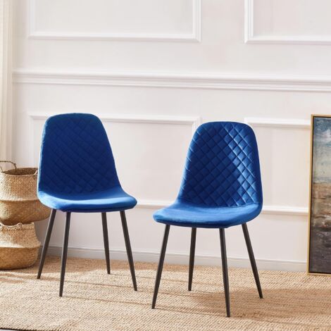AINPECCA 2X blue Dining Chairs Velvet Padded Seat Metal Legs Kitchen Home Office UK
