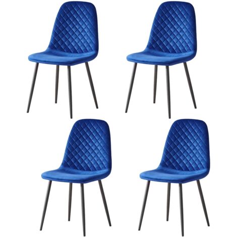 AINPECCA 4X blue Dining Chairs Velvet Padded Seat Metal Legs Kitchen Home Office UK