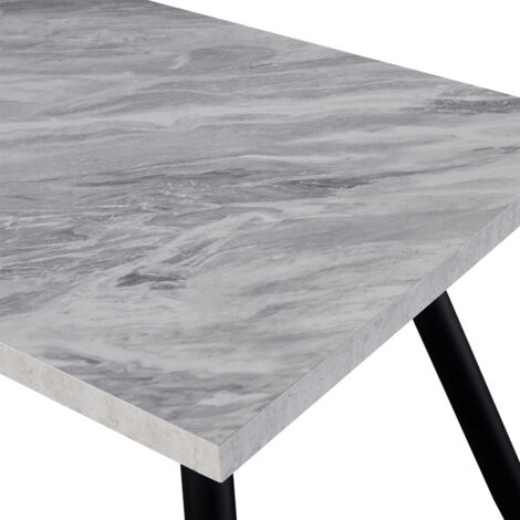 AINPECCA Dining Table White Marbled Effect Dining Room Table MDF top Kitchen Dinner Desk with Metal legs Breakfast Dinner Table Home Office Furniture (4-6 Pers 150cm Length)