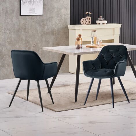 AINPECCA 1PCS Dining Chairs Velvet Padded Seat Metal Legs Kitchen Chair Home Office (Black,1PCS)