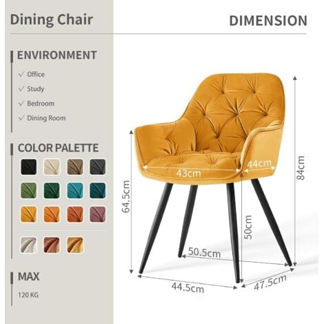 AINPECCA Dining Chairs Velvet Padded Seat Metal Legs Kitchen Chair Home Office(Yellow,2PCS)