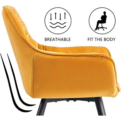 AINPECCA Dining Chairs Velvet Padded Seat Metal Legs Kitchen Chair Home Office(Yellow,2PCS)
