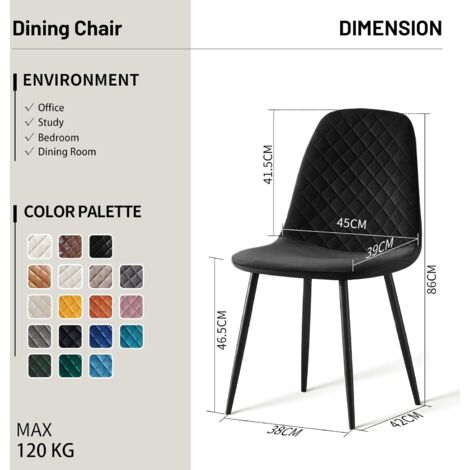 AINPECCA 4X black Dining Chairs Velvet Padded Seat Metal Legs Kitchen Home Office UK