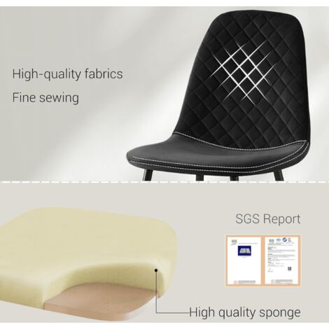 AINPECCA 4X black Dining Chairs Velvet Padded Seat Metal Legs Kitchen Home Office UK