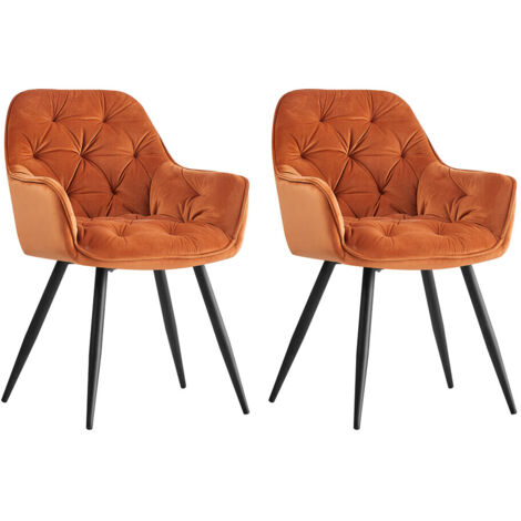 AINPECCA 2PCS Dining Chairs Velvet Padded Seat Metal Legs Kitchen Chair Home Office (Orange,2PCS)