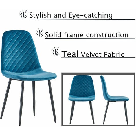 Ainpecca 2x Teal Dining Chairs Velvet, Teal Fabric Dining Chairs Uk
