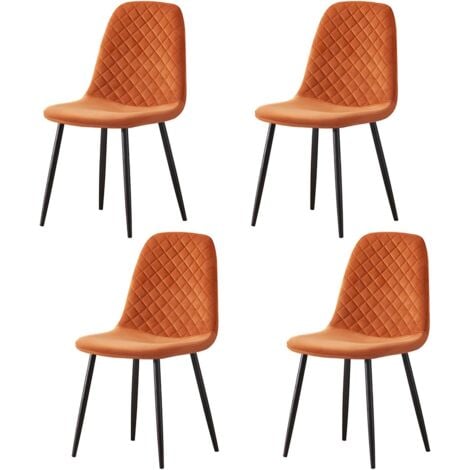 AINPECCA 4X Orange Dining Chairs Velvet Padded Seat Metal Legs Kitchen Home Office UK