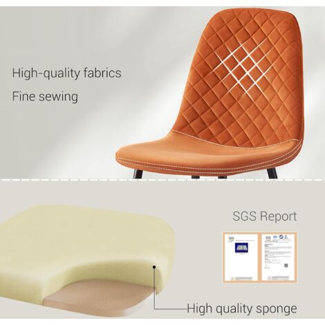 AINPECCA 4X Orange Dining Chairs Velvet Padded Seat Metal Legs Kitchen Home Office UK