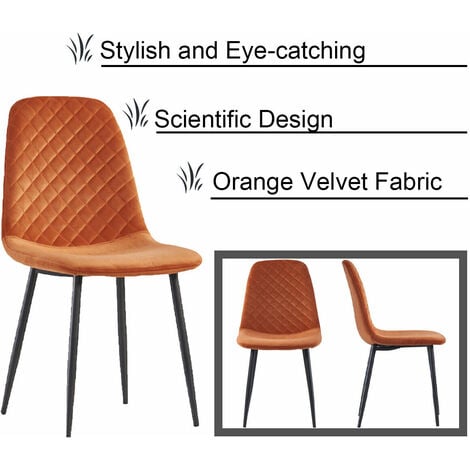 AINPECCA 2X Orange Dining Chairs Velvet Padded Seat Metal Legs Kitchen Home Office UK