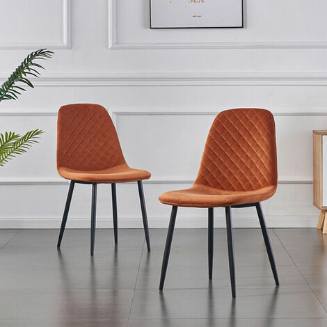 AINPECCA 2X Orange Dining Chairs Velvet Padded Seat Metal Legs Kitchen Home Office UK