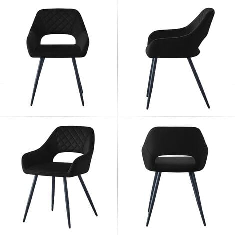 AINPECCA 2pcs Black Dining Chairs Velvet Padded Black Metal Leg Kitchen Living Room UK