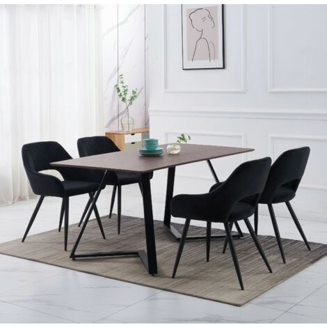 AINPECCA 2pcs Black Dining Chairs Velvet Padded Black Metal Leg Kitchen Living Room UK