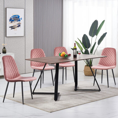 NEW 150CM MDF dining table and 4 chairs set wood table top metal chair leg,rose