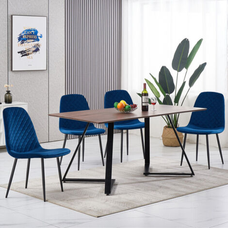NEW 150CM MDF dining table and 4 chairs set wood table top metal chair leg,blue