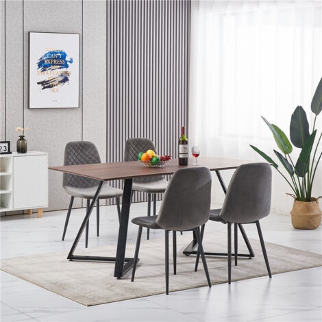 NEW 150CM MDF dining table and 4 chairs set wood table top metal chair leg,grey