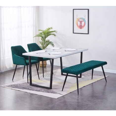 AINPECCA Dining Bench Vintage Dinner Lounge Stool with Metal legs Dining Room Hall Bench Doorway Dinner Long Bench Green Velvet 129cm Length