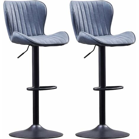 AINPECCA Bar Stools Set of 2 Blue Height Adjustable Breakfast Kitchen Barstools for Dining Room Living Room PU Leather Swivel Gas Lifted Bar Chairs Black Metal Footrest