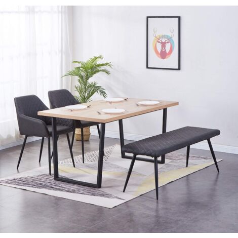 AINPECCA Dining Bench Vintage Dinner Lounge Stool with Metal legs Dining Room Hall Bench Doorway Dinner Long Bench Dark Grey PU Leather 129cm Length