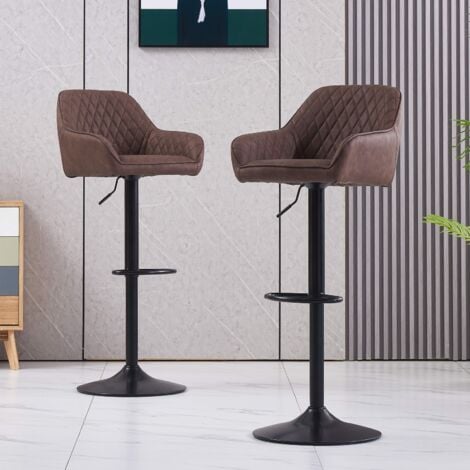 AINPECCA Set Of 2 Brown Velvet Bar Stools Breakfast Bar Chair Kitchen Stool Swivel Barstool