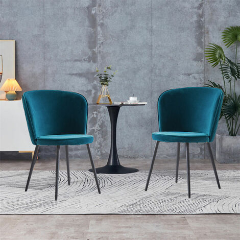AINPECCA 2X Dining Chairs Velvet Padded Seat Metal Legs Kitchen Home Office UK Teal