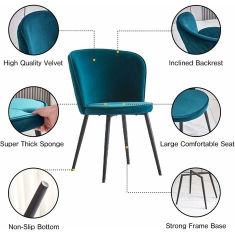 AINPECCA 2X Dining Chairs Velvet Padded Seat Metal Legs Kitchen Home Office UK Teal