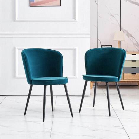 AINPECCA 2X Dining Chairs Velvet Padded Seat Metal Legs Kitchen Home Office UK Teal