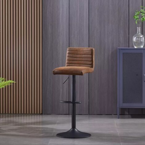 AINPECCA Set of 1 Faux Suede Bar Stools Metal Frame Footrest Base Cafe Pub Swivel Chairs,Brown