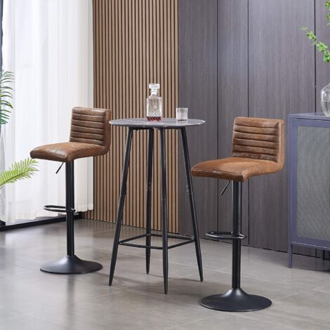 AINPECCA Set of 1 Faux Suede Bar Stools Metal Frame Footrest Base Cafe Pub Swivel Chairs,Brown