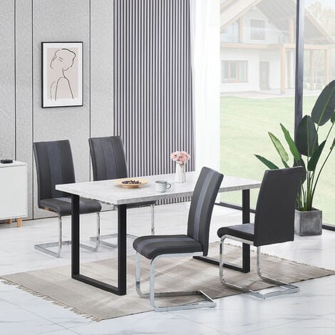 AINPECCA 4PCS GREY Dining Chairs Dining Room Office PU Leather and Velvet Padded Seat chairs New styel-only 4 chairs