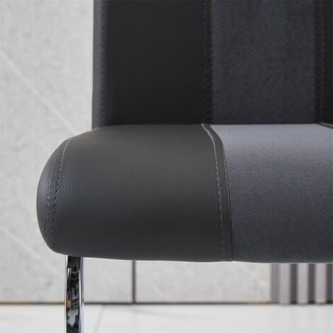 AINPECCA 4PCS GREY Dining Chairs Dining Room Office PU Leather and Velvet Padded Seat chairs New styel-only 4 chairs