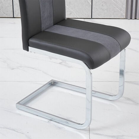 AINPECCA 2PCS GREY Dining Chairs Dining Room Office PU Leather and Velvet Padded Seat chairs New styel-only 2 chairs
