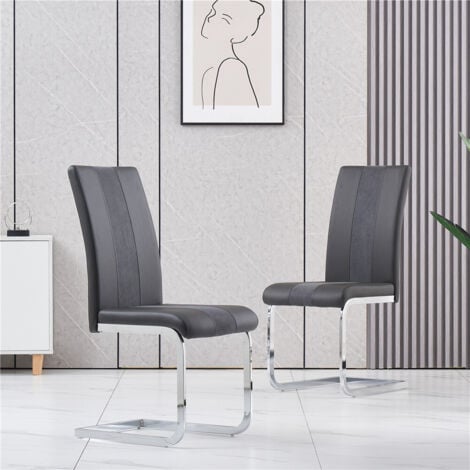 AINPECCA 2PCS GREY Dining Chairs Dining Room Office PU Leather and Velvet Padded Seat chairs New-only 2 chairs