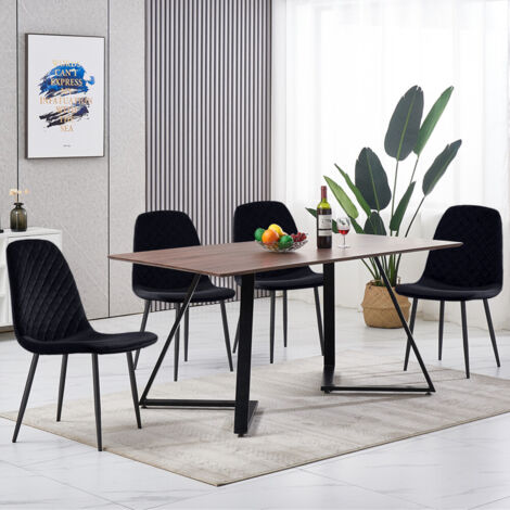 NEW 150CM MDF dining table and 4 chairs set wood table top metal chair leg,black